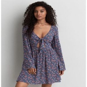 *SALE-DONATING ON 11/5 American Eagle Floral Boho Tie Front Dress w/ Bell Sleeve